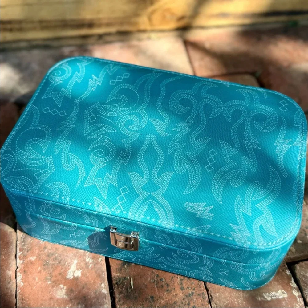 Boot Stitch pattern turquoise jewelry box. New from my boutique. - Picture 1 of 2